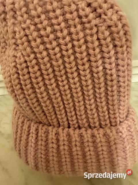Czapka różowa damska z akrylu dzianina beani Częstochowa