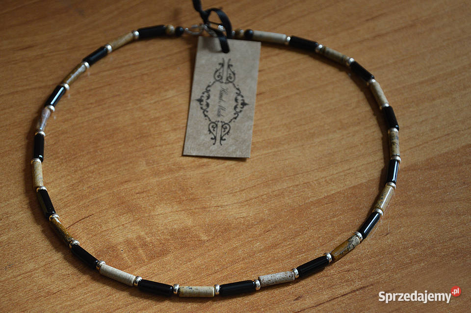 Jaspis obrazkowy Onyks czarny Naszyjnik męski Bydgoszcz