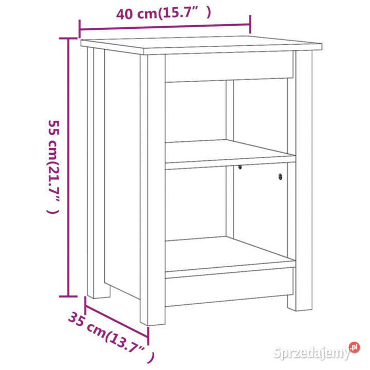 Szafka nocna szara 40x35x55 lite drewno sosnowe Nocne