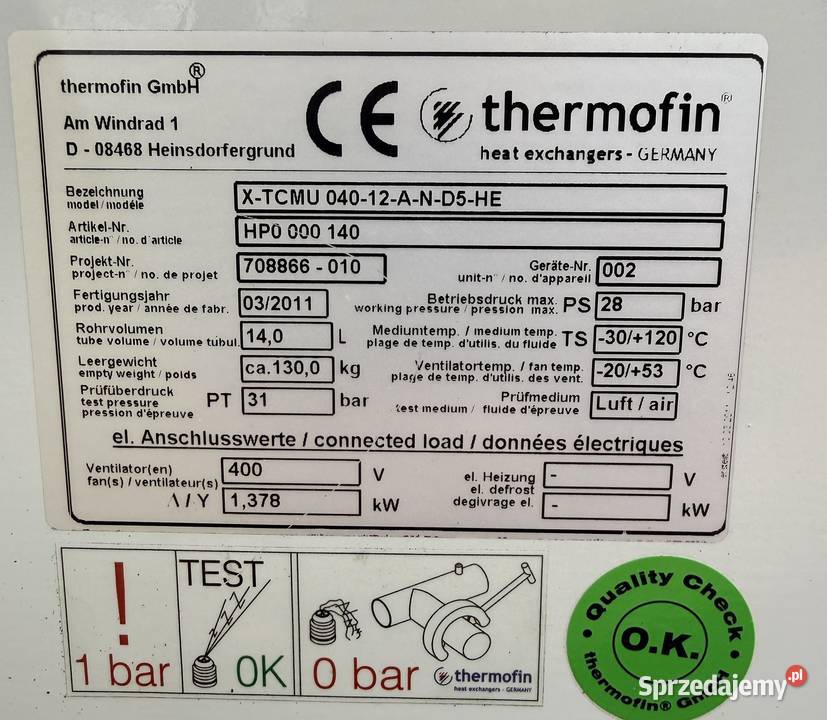 Blok skraplacza Thermofin XTCMU 04012AND5HE bez Paczków sprzedam