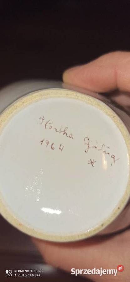 Wazon biało szarobiałe niebieski dekor pomorskie Gdańsk