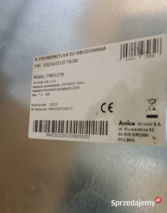 Płyta indukcyjna Amica PI6512TK na części Gorzów Wielkopolski