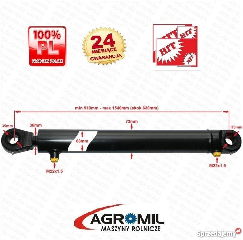 Cylinder hydrauliczny skok 630mm 2str działania Maszyny rolnicze Rogóźno