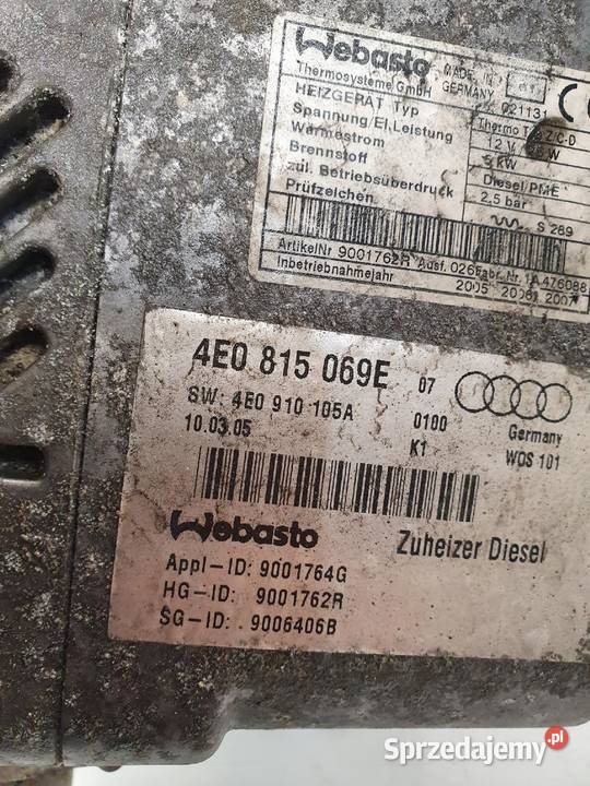 WEBASTO DOGRZEWACZ AUDI A8 D3 LIFT 4E0815069E Przystajń