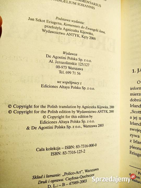 Eriugena Komentarz do Ewangelii Jana Bródno Antykwariat