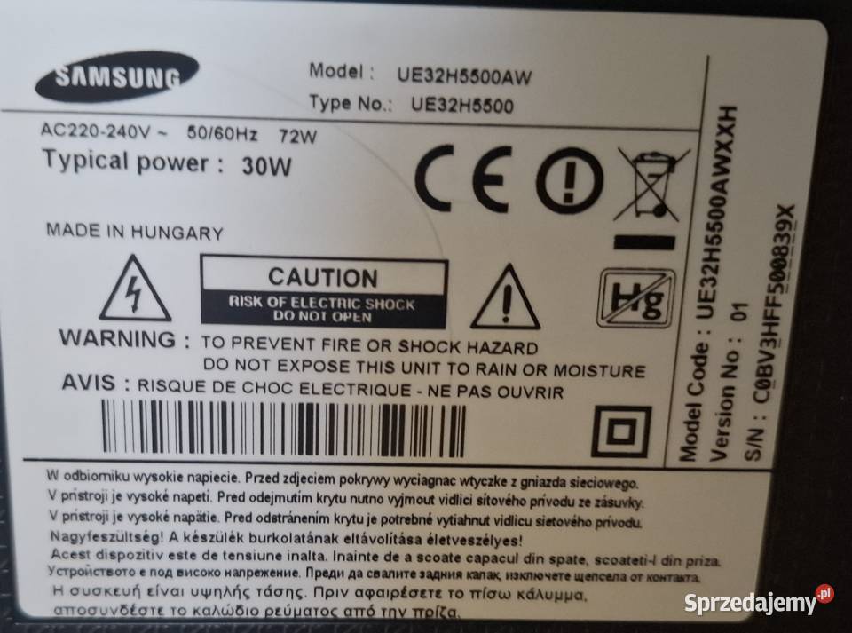 Telewizor SAMSUNG UE32H5500 Dekoder DVBT2 Euro