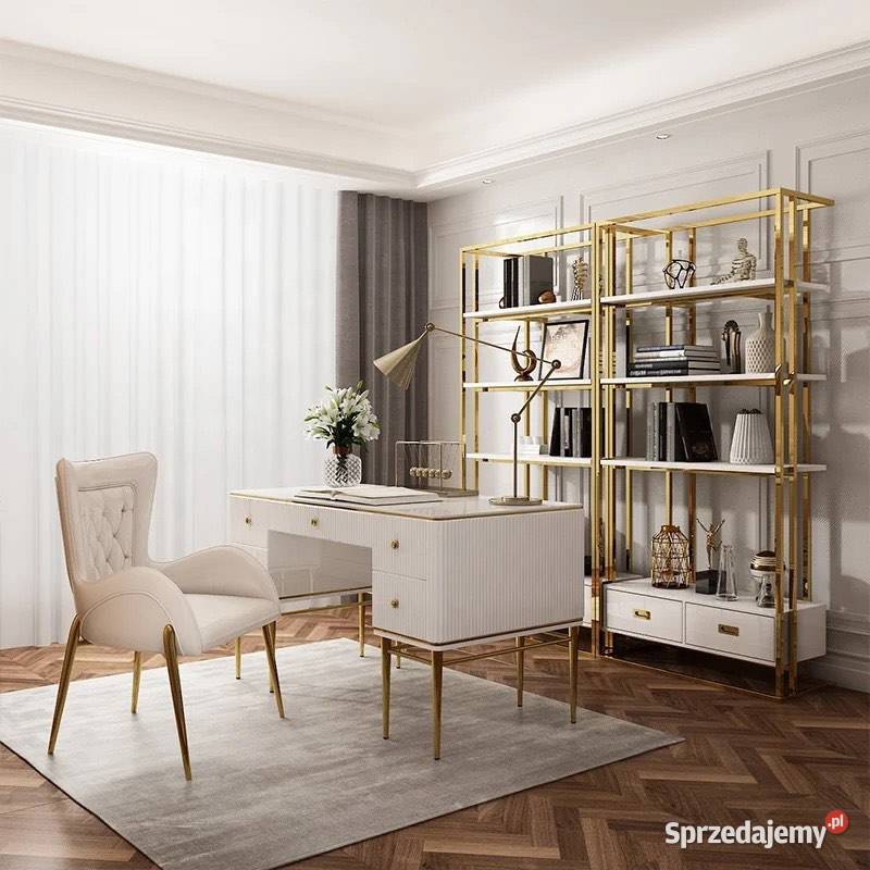 Złoty regał Glamour Premium z szufladami biała Nowy Sącz