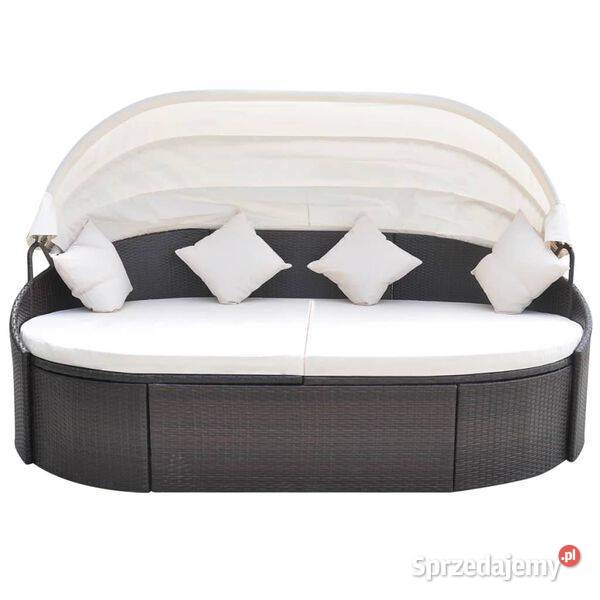 vidaXL Łóżko ogrodowe z baldachimem polirattan