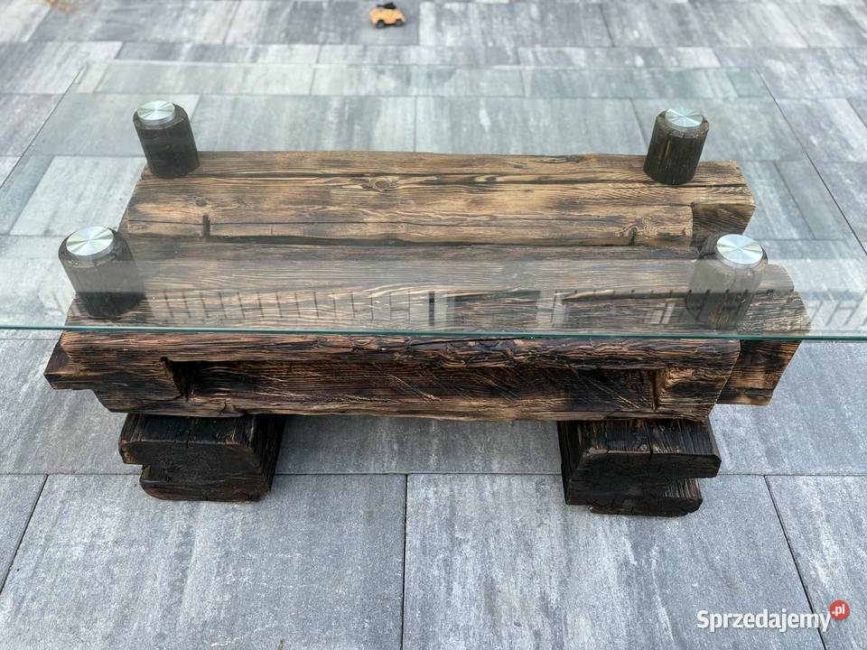 Ława stolik z starych belek szklana Jedlicze