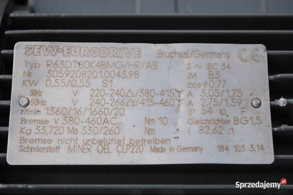 Motoreduktor 055kw 16obrmin z hamulcem SEW Kargowa