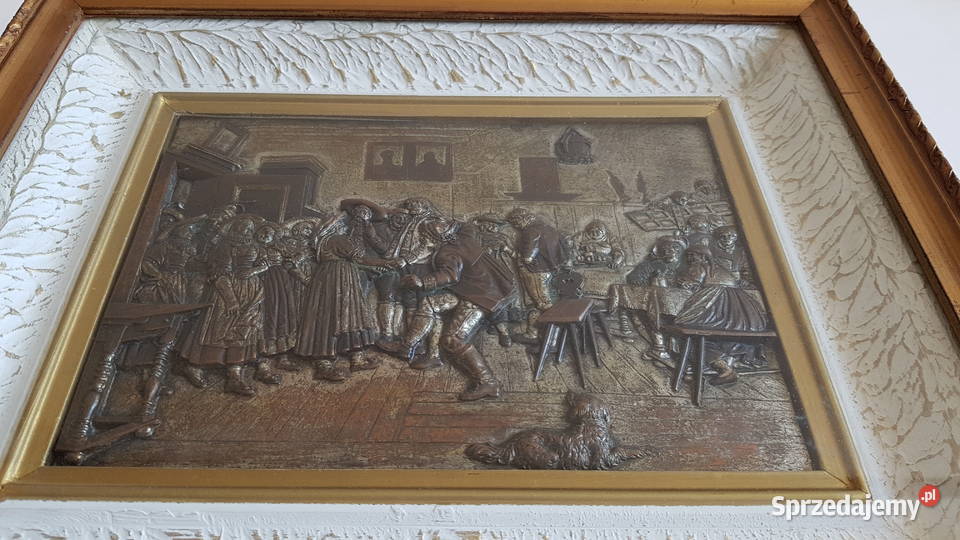 Stary obraz płaskorzeźba w brązie 2 Dąbrowa Górnicza