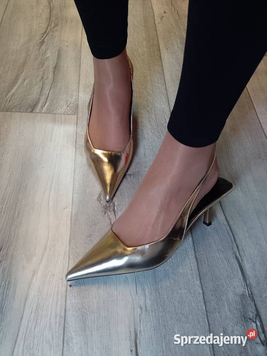 39 Złote czółenka wieczorowe z odkrytą piętą inna Czółenka Kraków