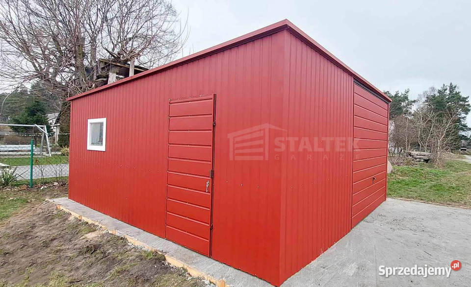 Garaż blaszany 6x6 Brama uchylna drzwi dach spad Września