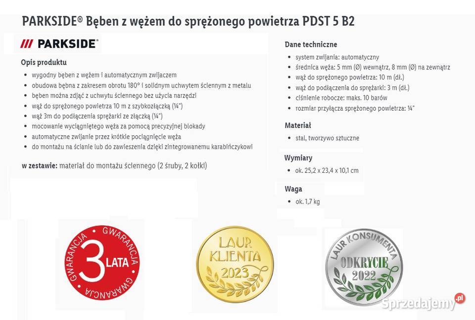 Bęben z wężem do sprężonego powietrza 10m Pozostałe Dęblin sprzedam