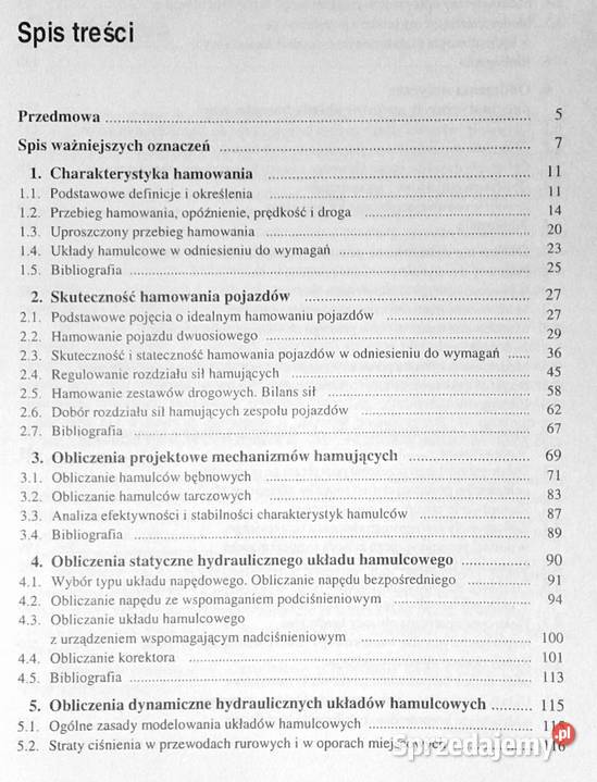 Układy hamulcowe pojazdów Obliczenia Mikołaj Chełm sprzedam