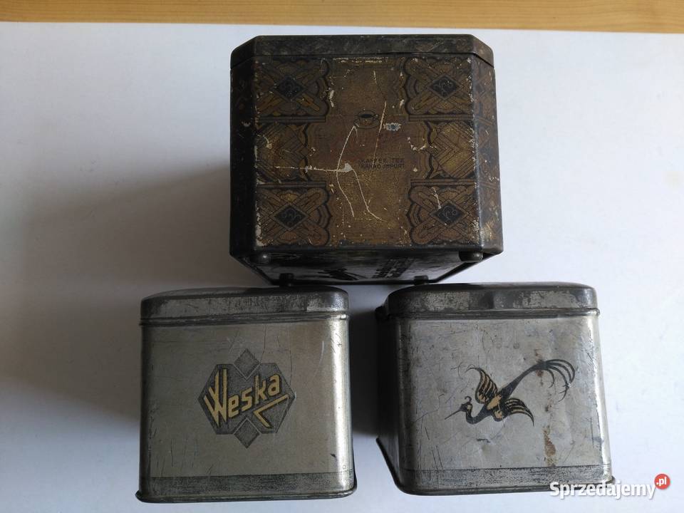 3 x stara przedwojenna metalowa puszka Weska Dąbrowa Górnicza