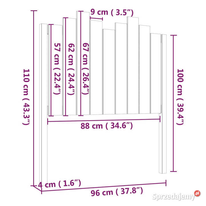 Wezgłowie łóżka czarne 96x4x110 lite drewno Warszawa