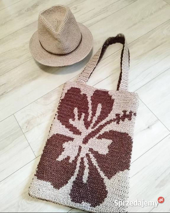 Dwukolorowa torebka shopperka z rafii ręczne 29cm Piotrków Trybunalski