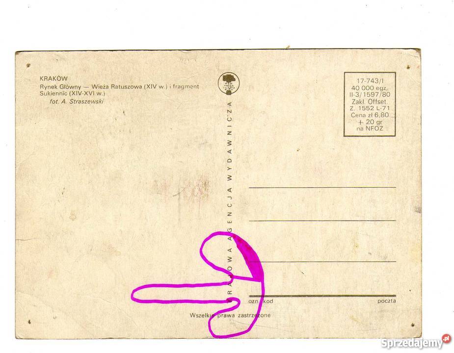 KRAKÓW RYNEK FRAGMENT SUKIENNIC POCZTÓWKA Krynki