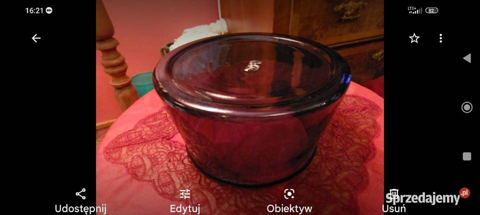 Wielka ciężka misa salaterka szkło kobalt PRL Wrocław