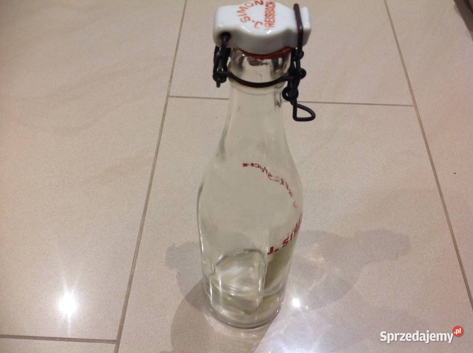 Stara Butelka Szklana z Porcelanką Sygnowana Nowa Sól