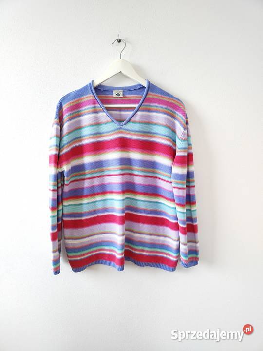 Sweter w paski Pasiak Vintage y2k 42 biały Swetry i golfy Jasło