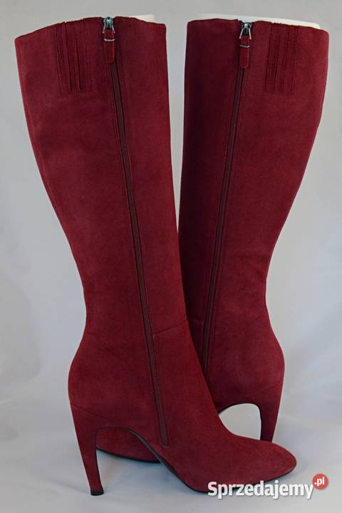 BURGUNDOWA POEZJA naturalny zamsz kozaki szpilki