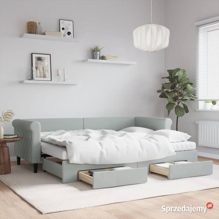 Sofa rozsuwana z szufladami jasnoszara aksamit Warszawa