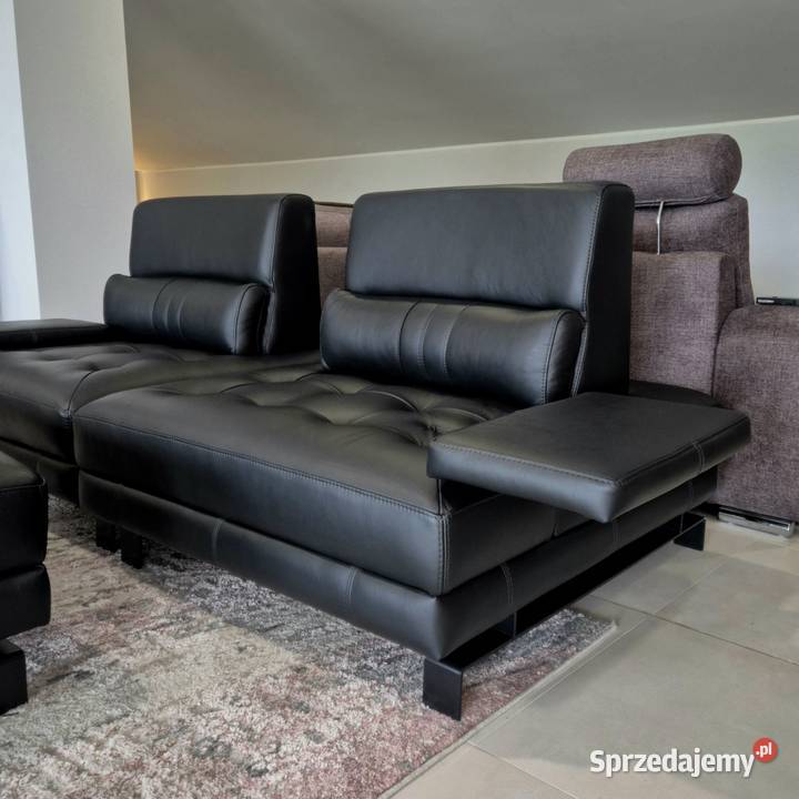 Nowoczesna sofaa Mediolan z pufą skóra naturalna