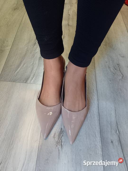 43 Beżowe czółenka wieczorowe z odkrytą piętą Kraków sprzedam
