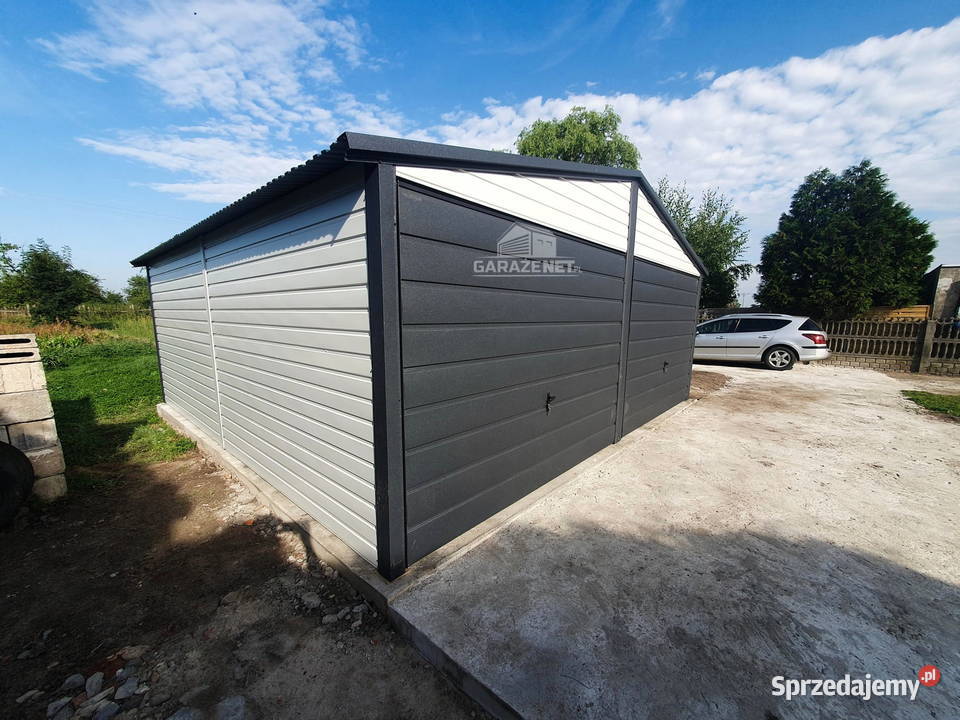 GARAŻ BLASZANY 6X6 2X BRAMA ANTRACYT BIAŁY DACH Łapanów