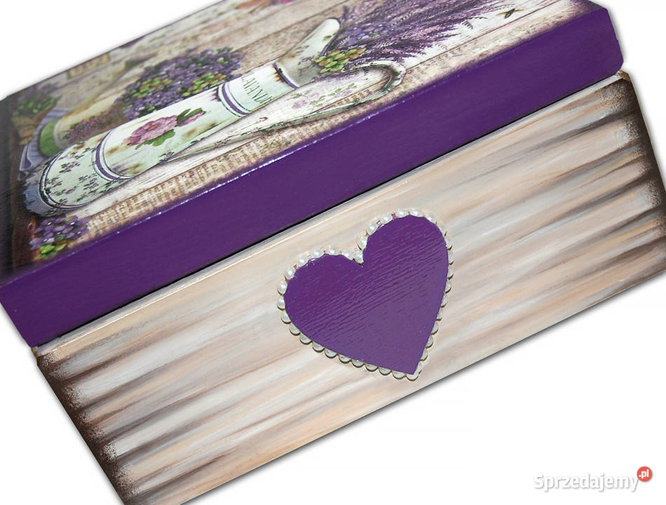 SZKATUŁKA pudełko drewniane LAWENDA shabby chic