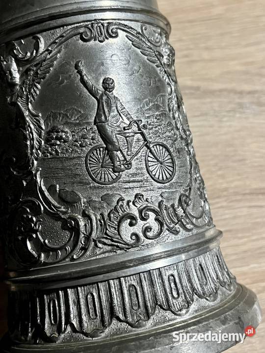Kufel z roku 1899 niemiecki świąteczny z cyny Wrocław