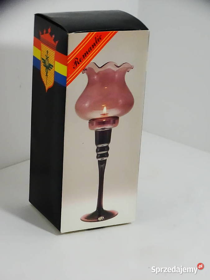 Szklany świecznik hurricane rubinowy vintage Biłgoraj