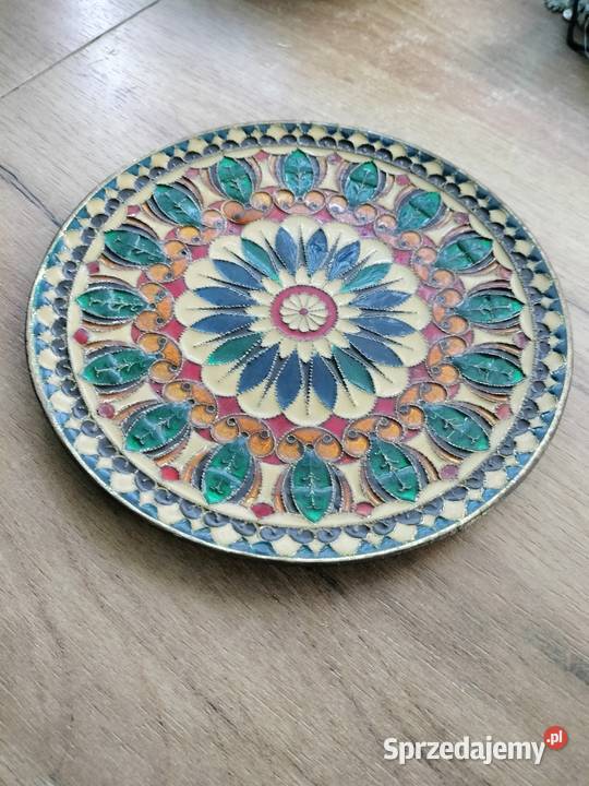 Mosiężny talerz emaliowany czasy PRL Pozostałe