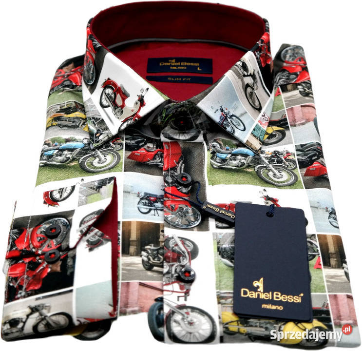 DANIEL BESSI Koszula Męska Fb063 Kolorowa MOTORY