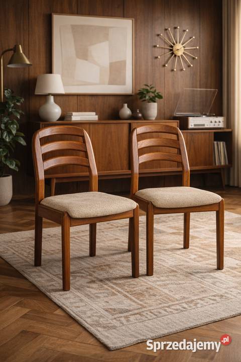 2 krzesła vintage Dyrlund teak Dania lata 60 85cm Budno