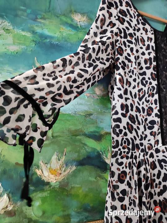 zwiewna szyfonowa panterka koronkowa zwierzęca czarny Kielce