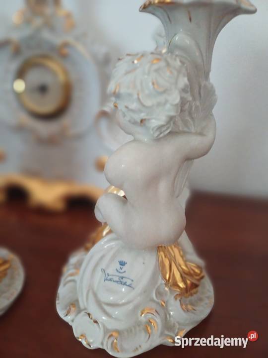 Porcelanowy zegar kominkowy z dwoma cherubinami Olsztyn