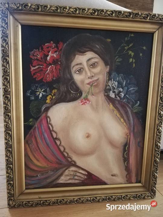 Piękny obraz akt kobiety olejny sygnowany Łódź