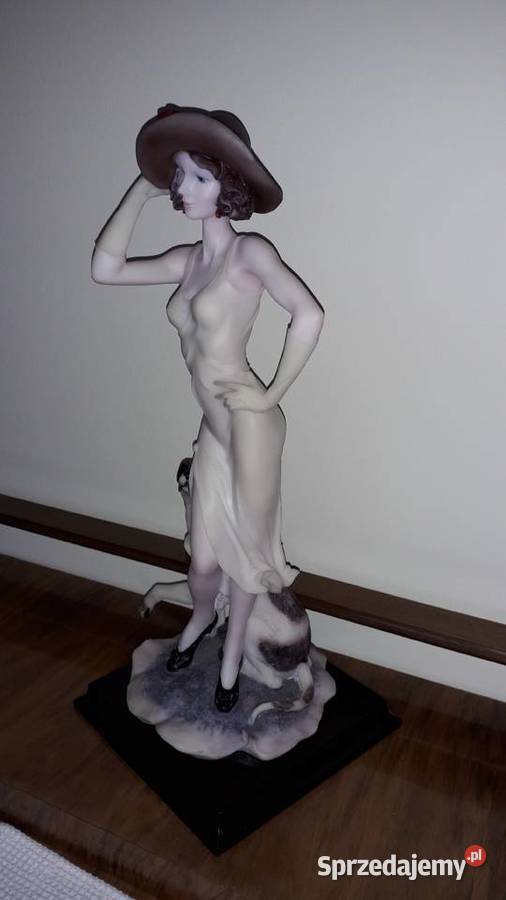 Figurka figura dama z psem porcelana biskwitowa Gryfino