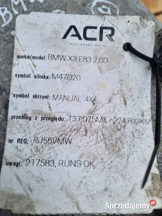 BMW X3 E83 20 D M47 150 SKRZYNIA BIEGÓW manualna osobowe Układ napędowy lubelskie Chełm