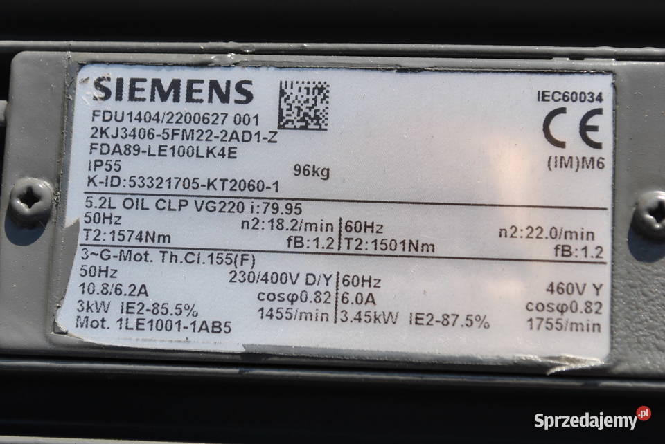 Motoreduktor 3kw 182obrmin Firmy SIEMENS