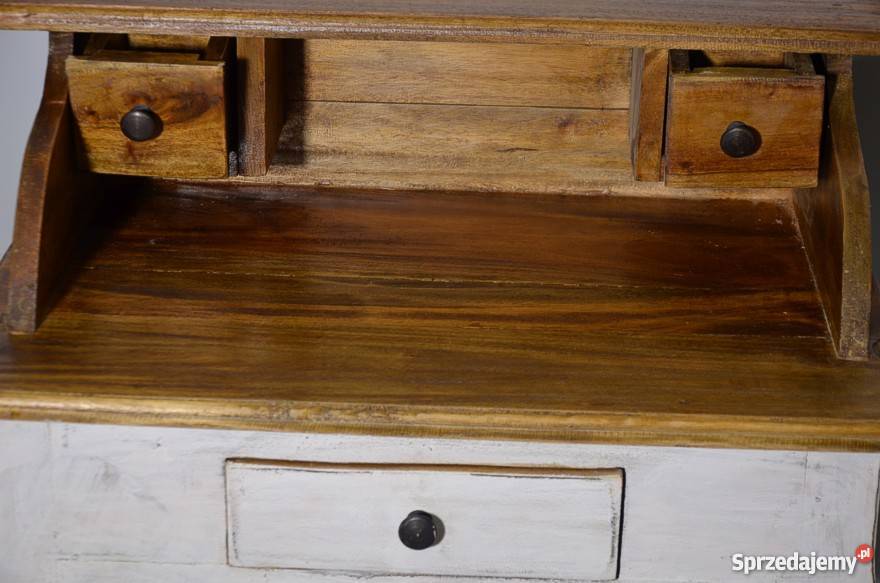 BIURKO DREWNIANE RUSTYKALNE SEKRETARZYK BIAŁY 60cm Węgrów