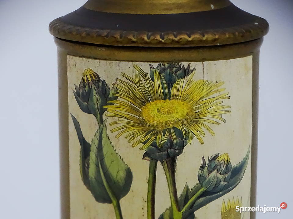 Zabytkowy pojemnik aptekarski z ilustracją Biłgoraj