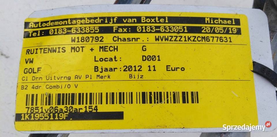MECHANIZM WYCIERACZEK 1K1955023H 1K1955119F GOLF Kraków sprzedam