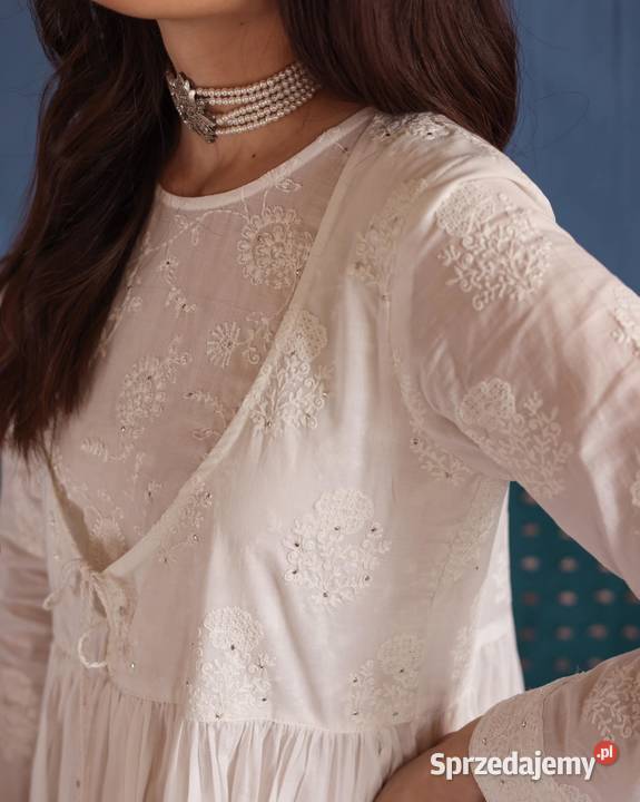 Biała orientalna sukienka XL 42 bawełna haft zachodniopomorskie Szczecin sprzedam