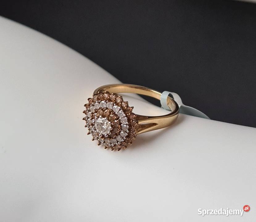 Pierścionek srebro 925 złocone diamenty mazowieckie Otwock