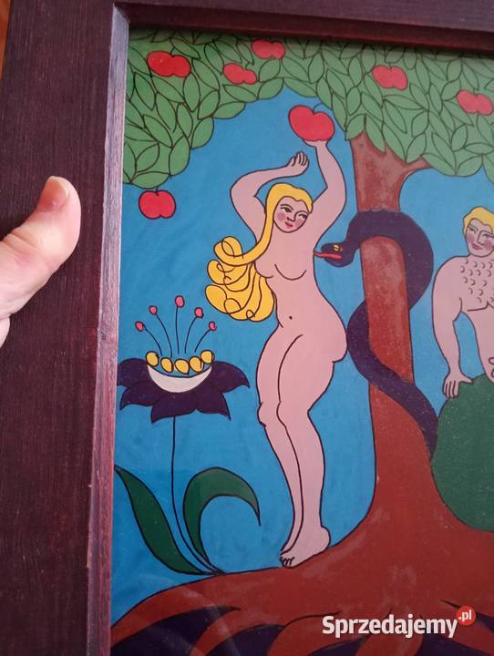 Obraz ludowy na szkle malowany Cepelia 1984 Kielce