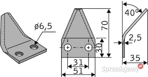 Nóż paszowozu 70x51x25 mm 65 mm pasuje do Luclar